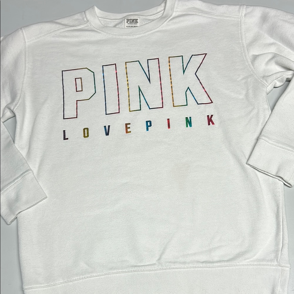 PINK rainbow foil logo everyday pullover sweatshirt XS